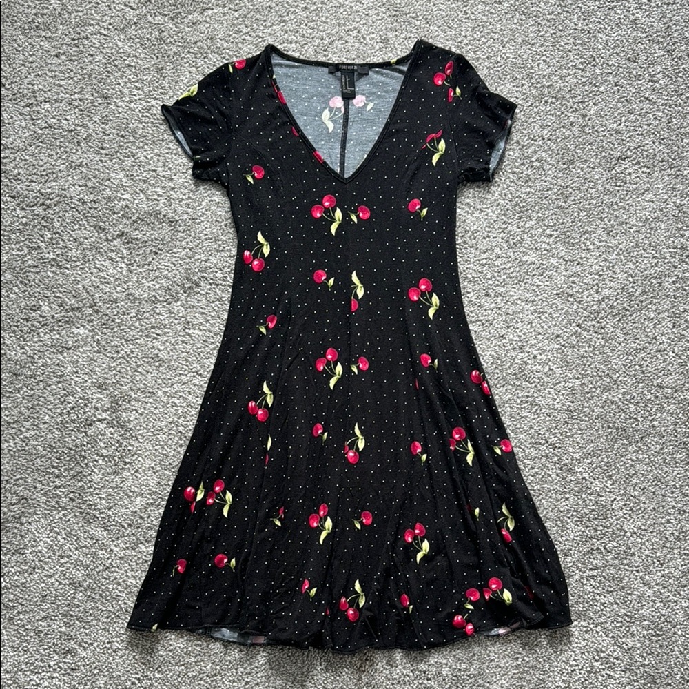 Black Cherry Print Dress